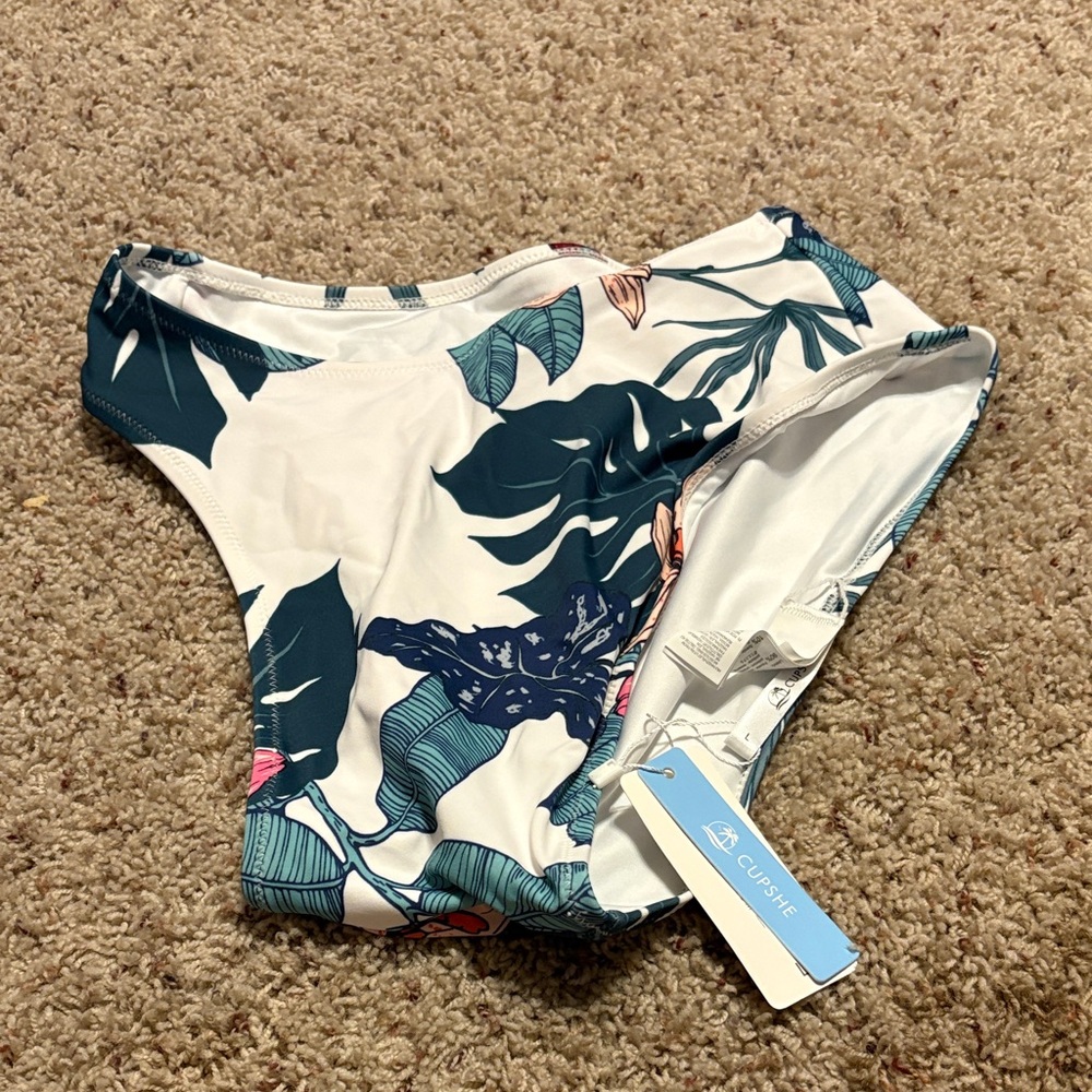 Cupshe Leaf Print Bikini Bottom - Dark Green and White